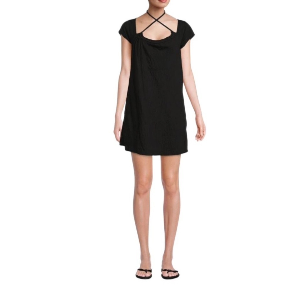 Free People Beach VIVI MINI DRESS Black Woman’s Small Beach Cover Up pockets